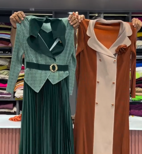 Pink-Mauve Ladies’ Maxi Dress with Pleated Skirt and Structured Jacket – Elegant Ensemble for Every Occasion