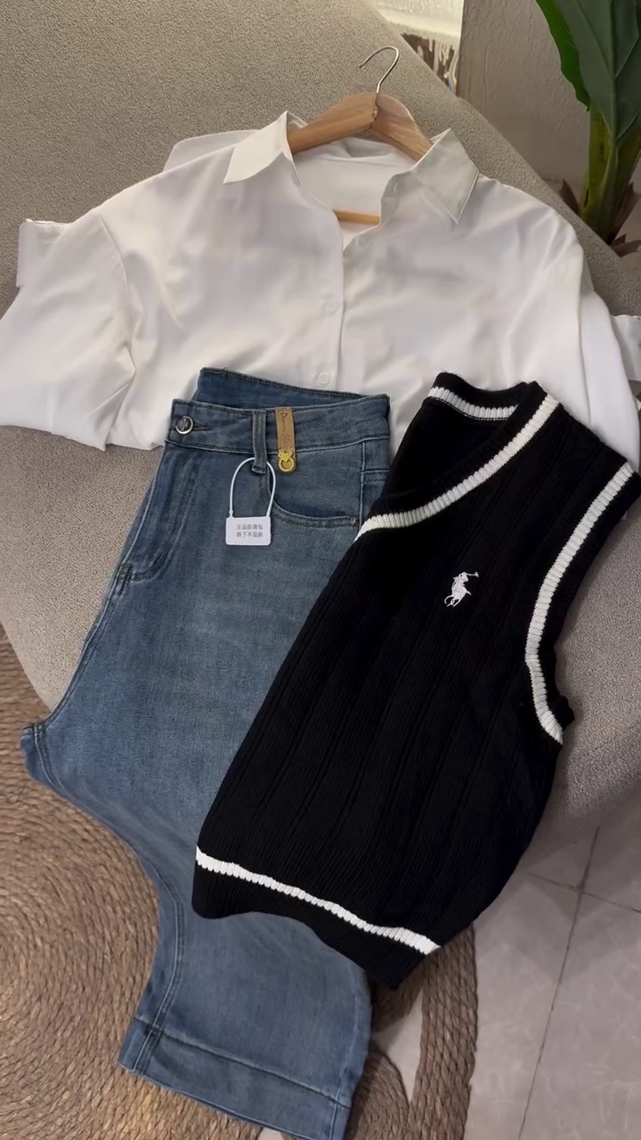 “Effortless Layering: White Button-Down Meets Denim and Burgundy Chic”