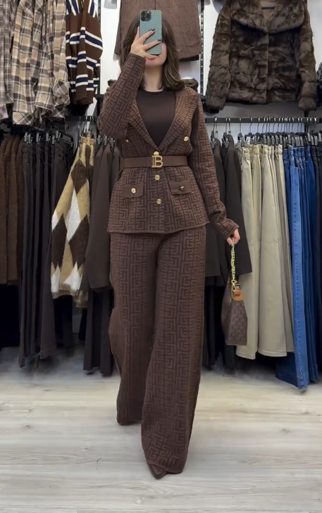 “Cozy Chic: Brown Knit Co-Ord Set for Effortless Winter Elegance”