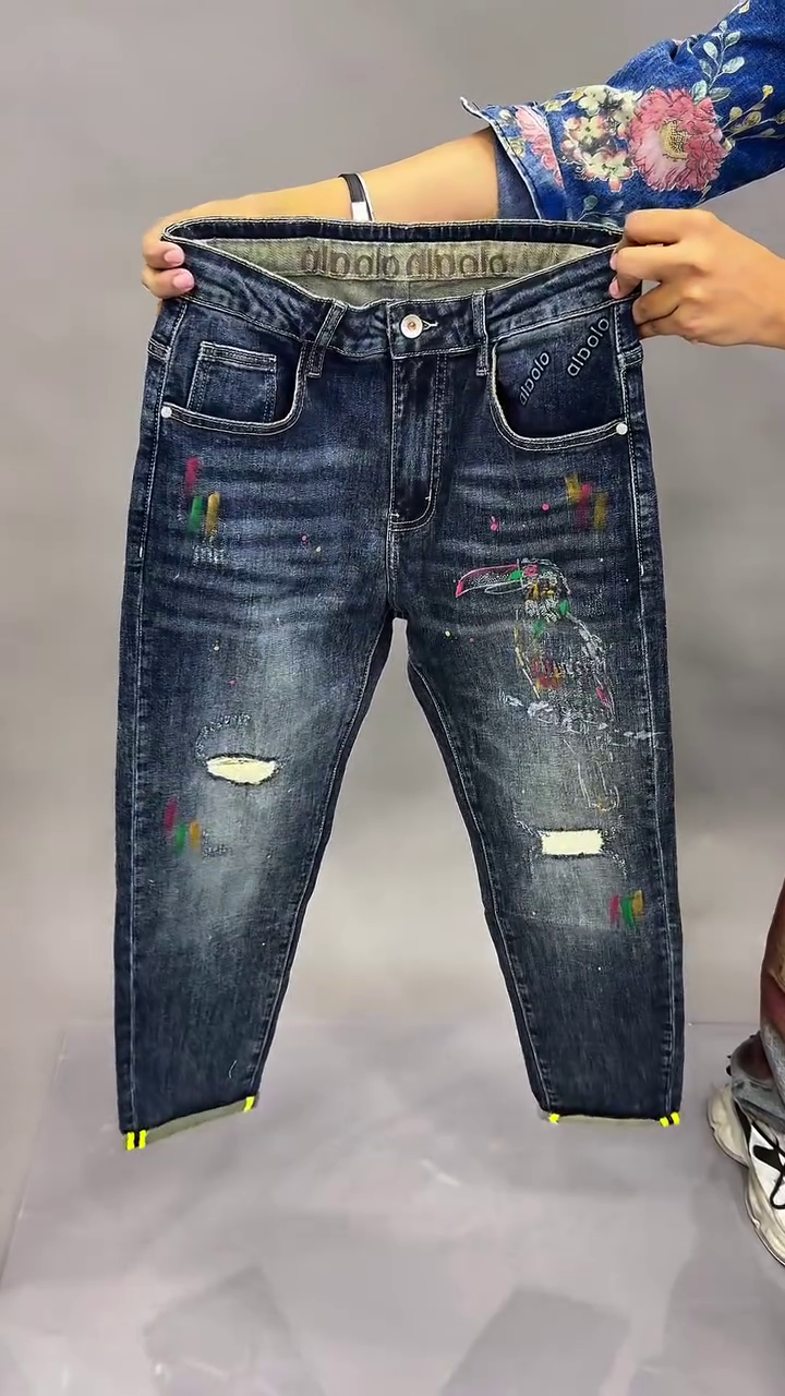 “Make a Statement: Men’s Printed Dark Wash Denim Jeans”