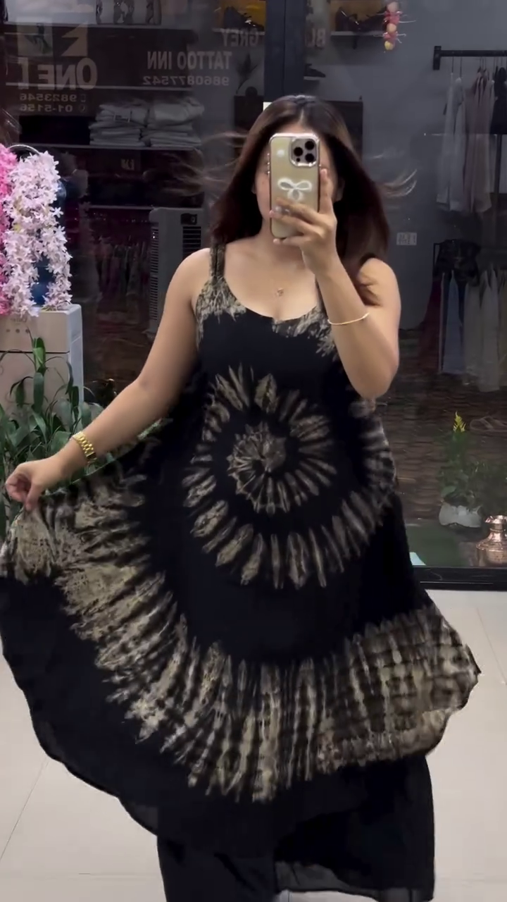 🖤 Midnight Aura: Tie-Dye Statement Maxi Dress