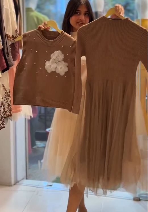 🤎 Cozy Couture: Knit & Tulle Dress Set