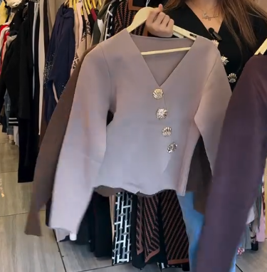 🤎 Modern Muse: Statement Button V-Neck Top