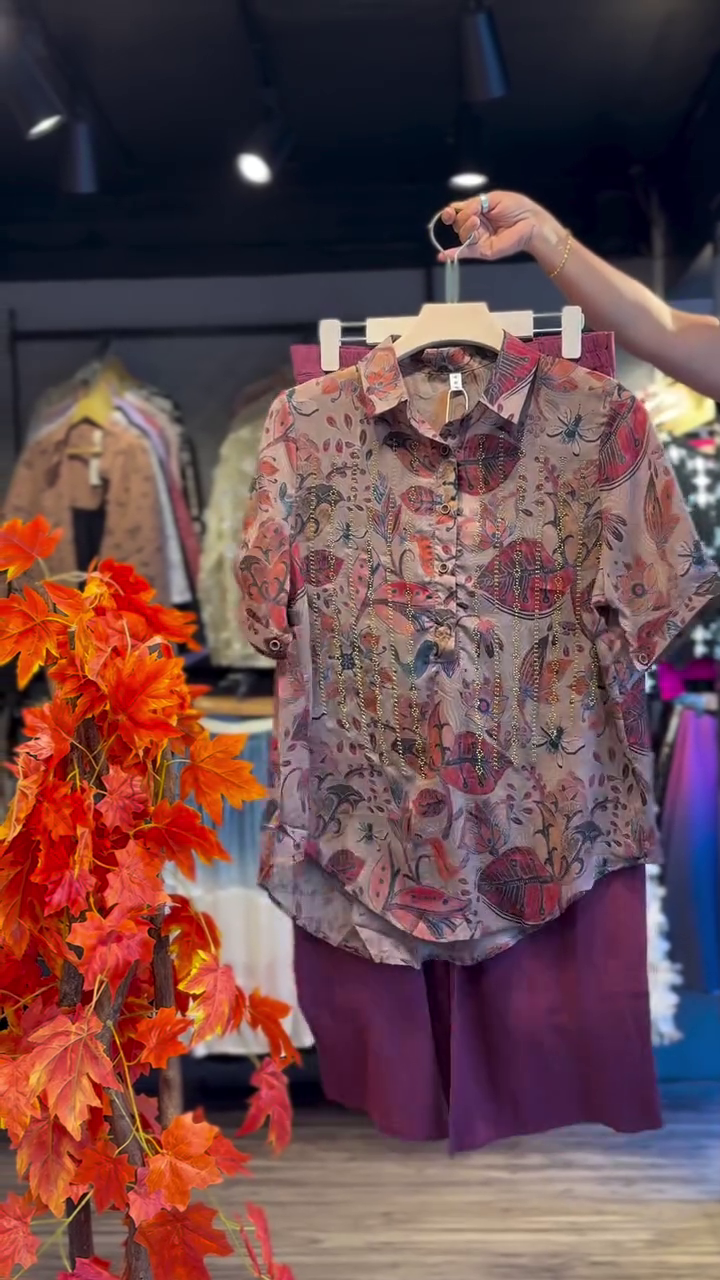 🍂 Autumn Whisper: Printed Shirt with Palazzo Set