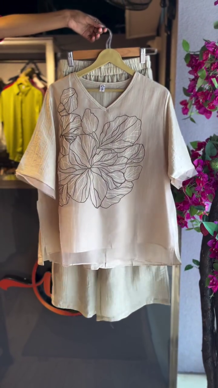 Timeless Elegance – Beige Embroidered Top & Coordinated Pants Set