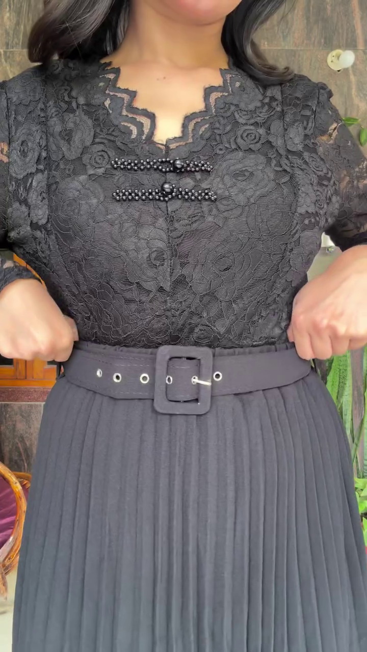 Women’s Accordion Pleats A-Line Maxi Skirt with Brown Shirt – Effortless Elegance Meets Casual Charm