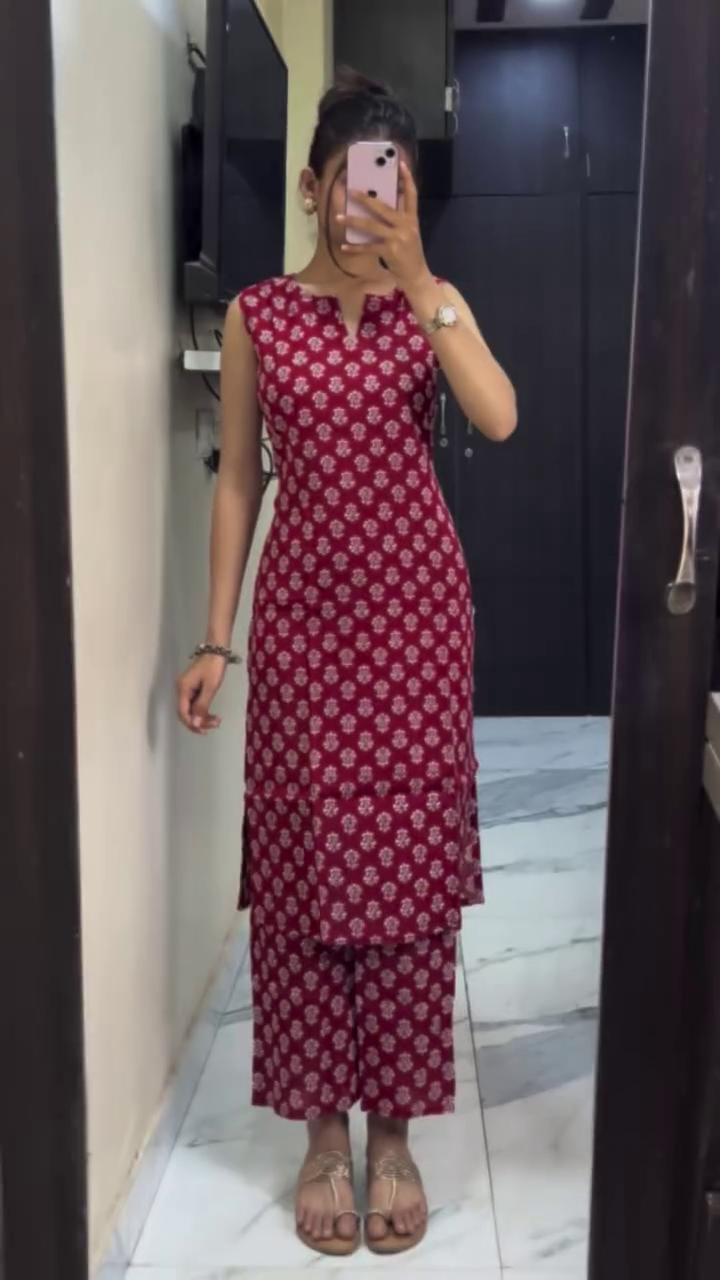 Elegant Printed A-Line Kurta Co-Ord Set with Palazzo – Effortless Style Meets Comfort