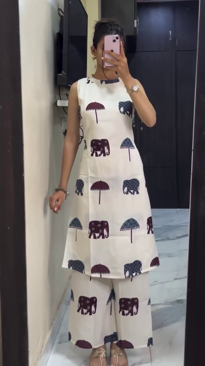 Elegant Printed A-Line Kurta Co-Ord Set with Palazzo – Effortless Style Meets Comfort