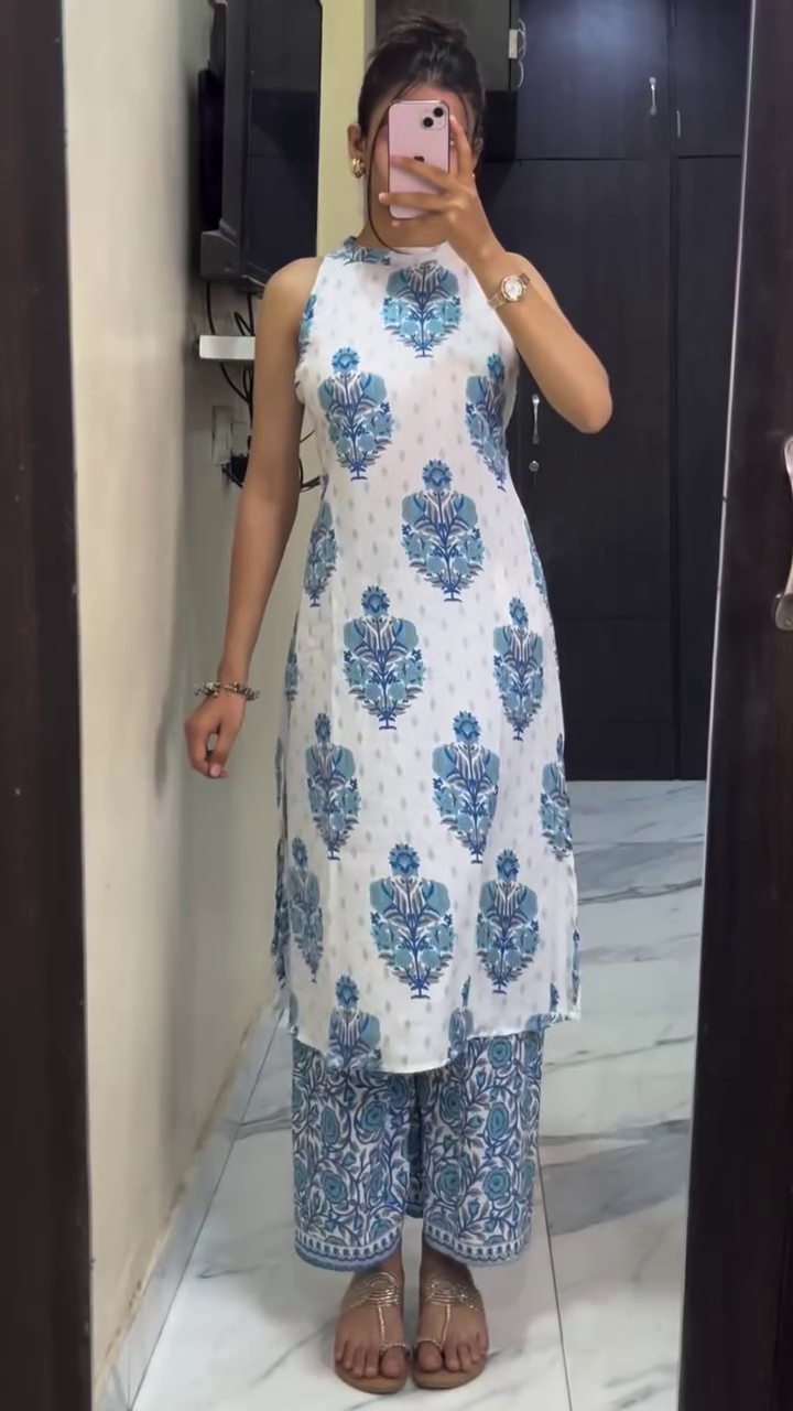 Elegant Printed A-Line Kurta Co-Ord Set with Palazzo – Effortless Style Meets Comfort