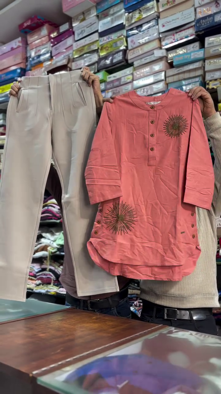 Elegant Brown Embroidered Co-Ord Set – Tunic Top with Matching Trousers for Effortless Style