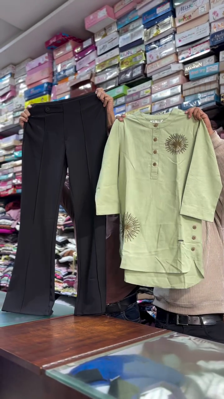 Elegant Brown Embroidered Co-Ord Set – Tunic Top with Matching Trousers for Effortless Style