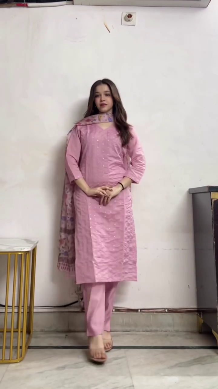 Elegant Navy Blue Printed Kurta Set with Trousers and Dupatta – Mirror Work Neckline for a Festive Touch