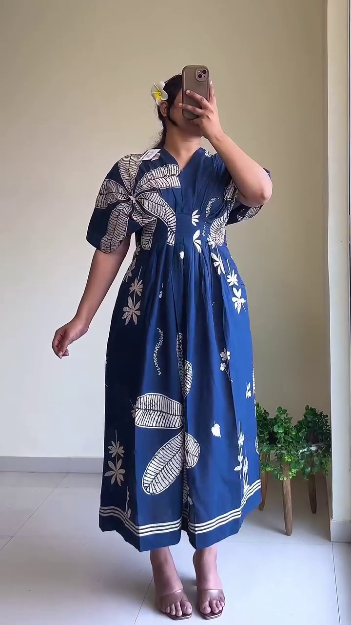 Chic Women’s Blue Square Neck Ethnic Print Fit & Flare Midi Dress – Effortless Elegance Meets Comfort