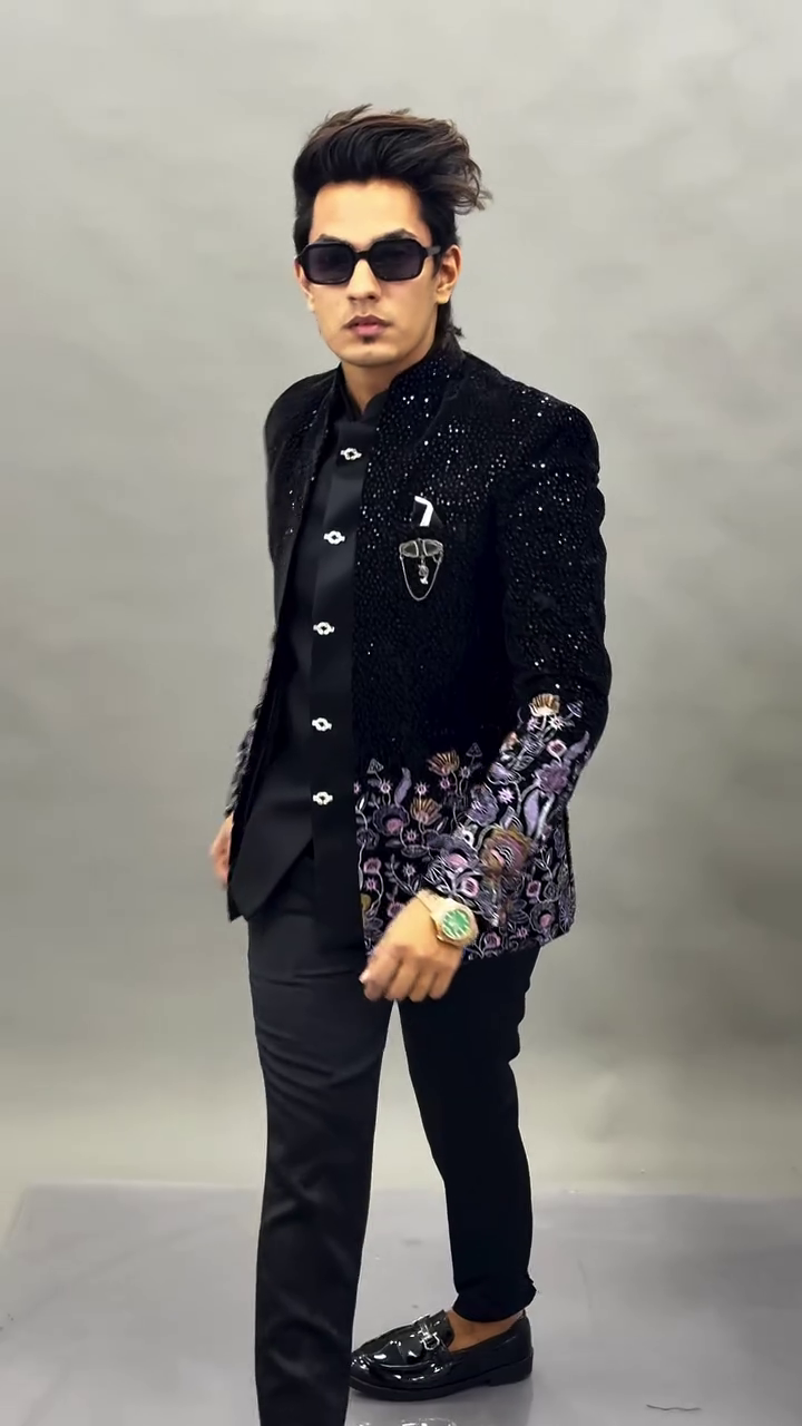 Bold Elegance: A Modern Statement in Black Embroidered Couture