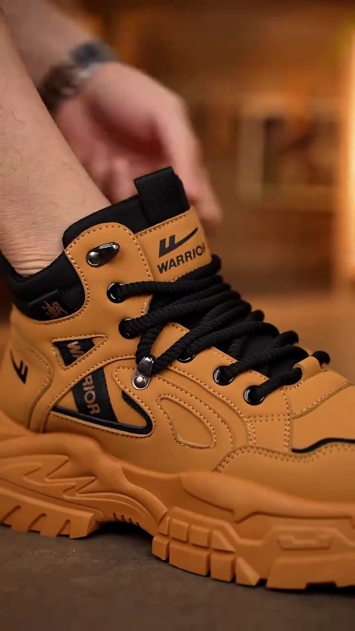 Urban Adventure Style: Yellow Warrior High-Top Lace-Up Boots