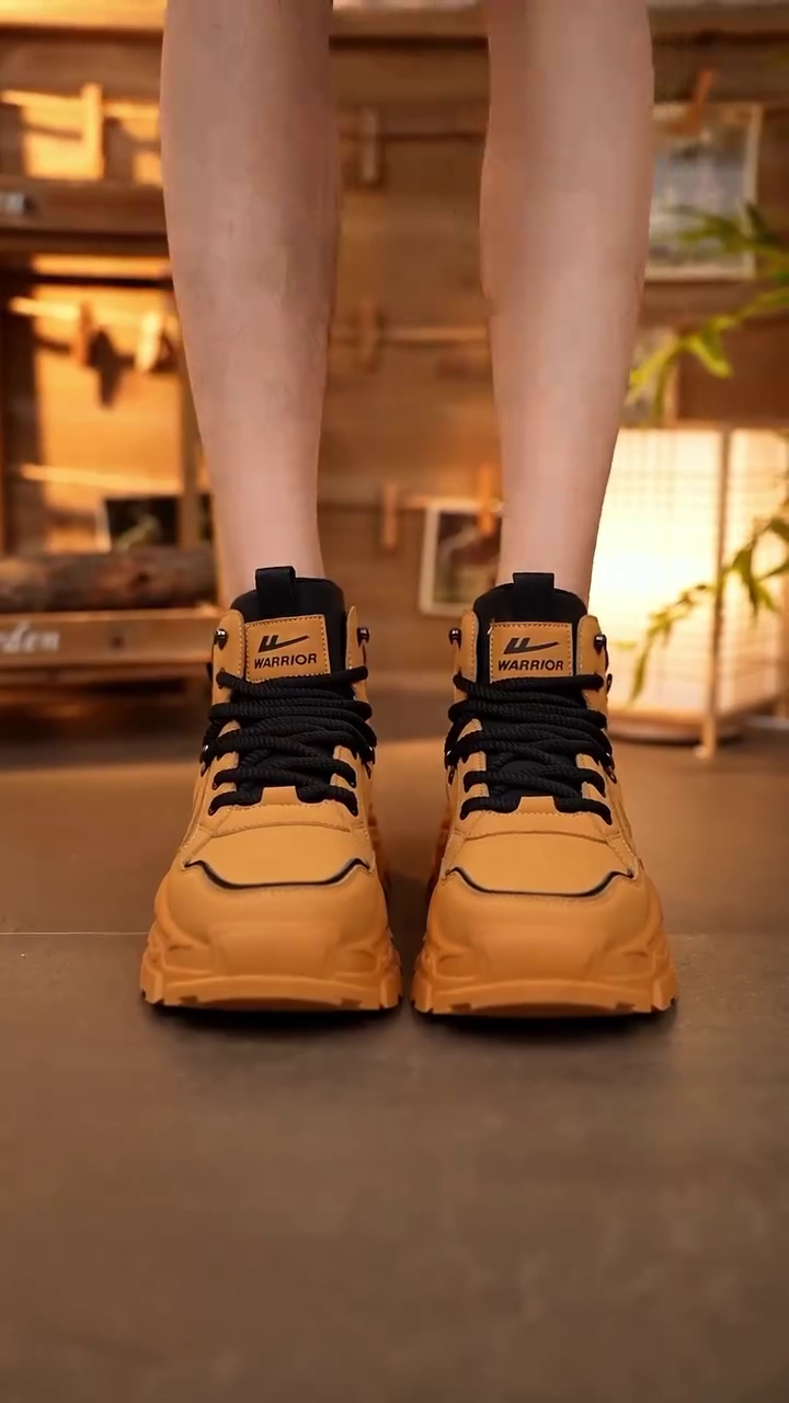 Urban Adventure Style: Yellow Warrior High-Top Lace-Up Boots