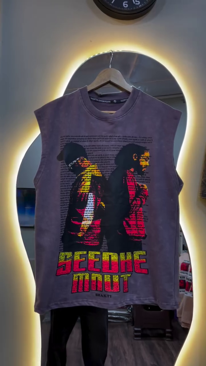 Urban Edge: Charcoal Grey Graphic Sleeveless T-Shirt with Vintage Vibes