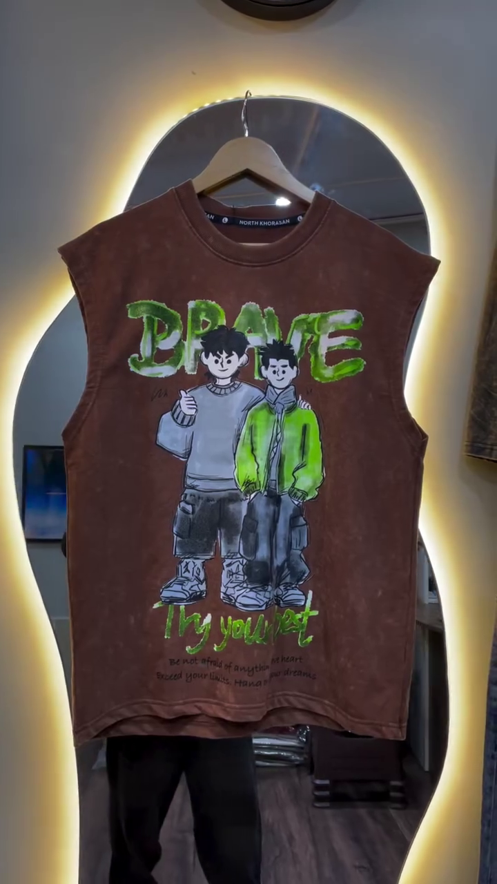 Urban Edge: Charcoal Grey Graphic Sleeveless T-Shirt with Vintage Vibes