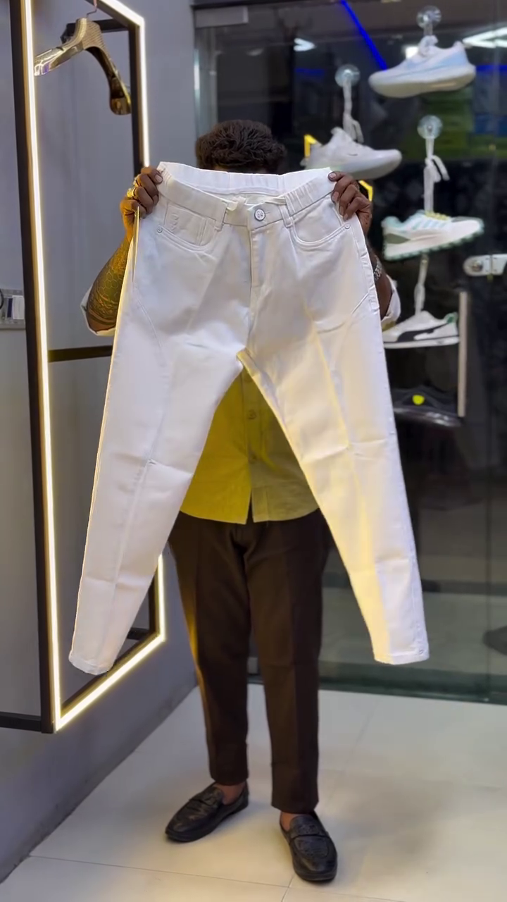 Modern Street Comfort: Men’s Beige Imported Baggy Jeans with Elastic Drawstring Waist & Unique Stitch Detailing