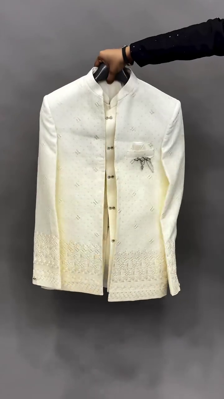Royal Elegance: Ivory-Colored Indo-Western / Jodhpuri Suit for Timeless Sophistication