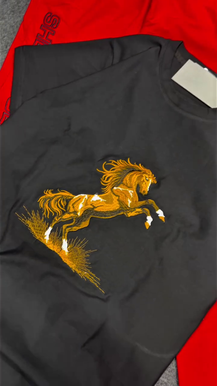 Relaxed Street Comfort: White Horse Graphic T-Shirt with Black Jogger Loungewear Set