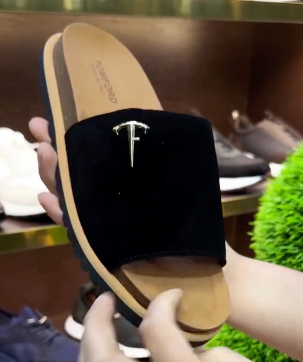 Men’s Black Velvet Slides with Silver TF Monogram – Luxury Style at Just ₹99