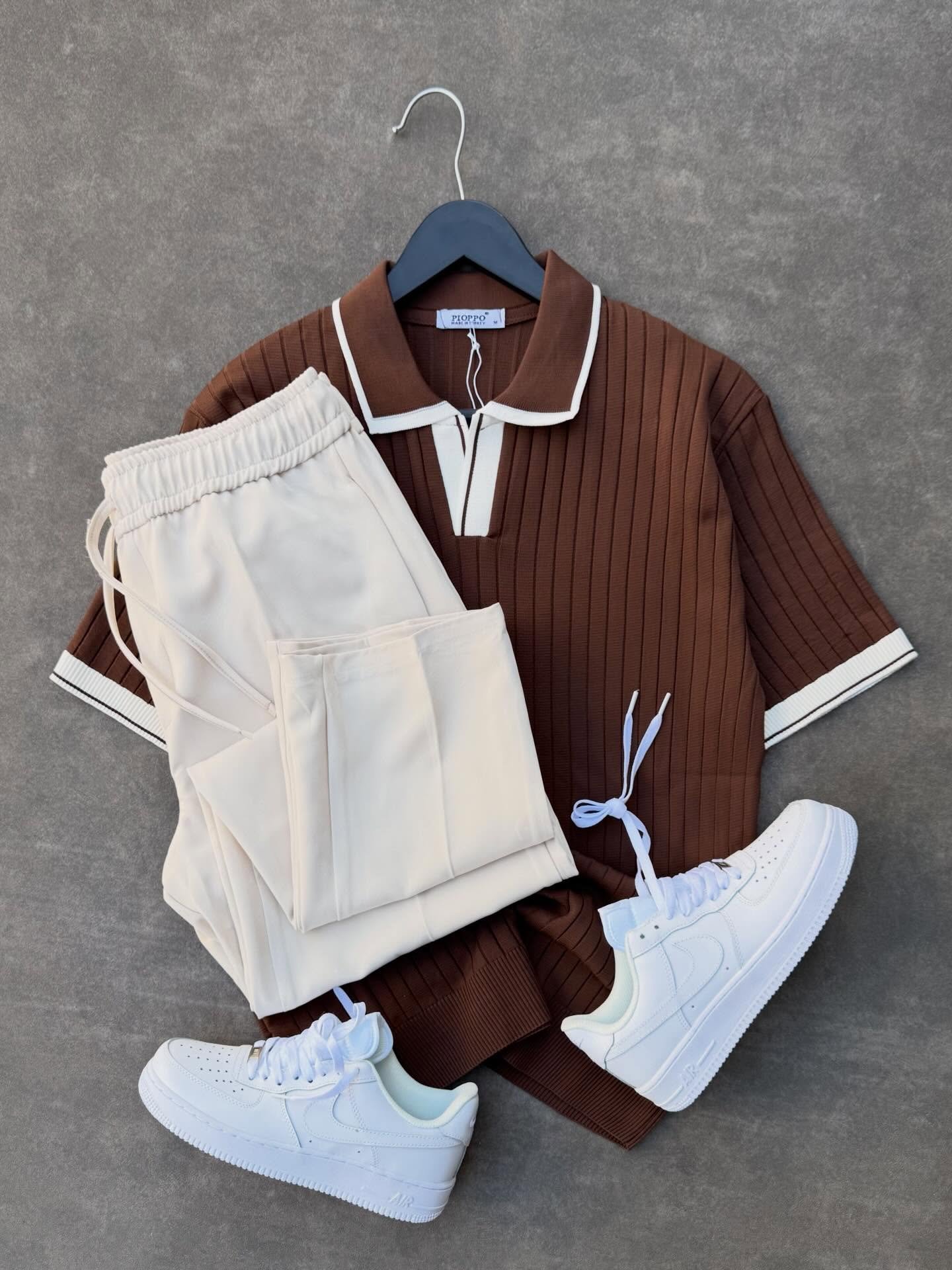 Clean & Classic Street Style – Blue Ribbed Polo, White Trousers & Nike Air Force 1 sneakers at Just ₹149