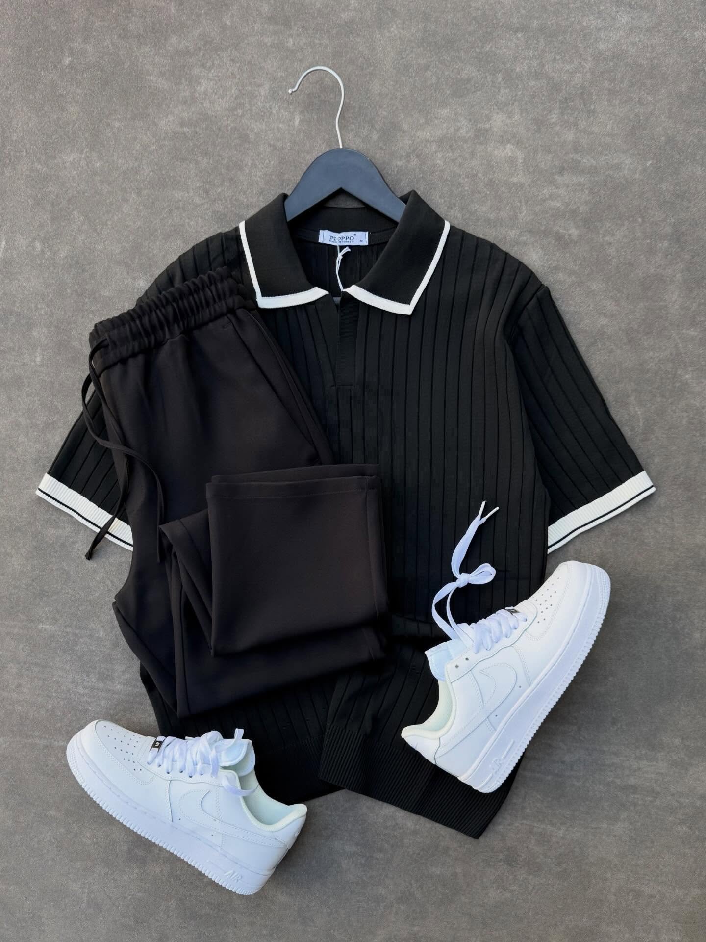 Clean & Classic Street Style – Blue Ribbed Polo, White Trousers & Nike Air Force 1 sneakers at Just ₹149