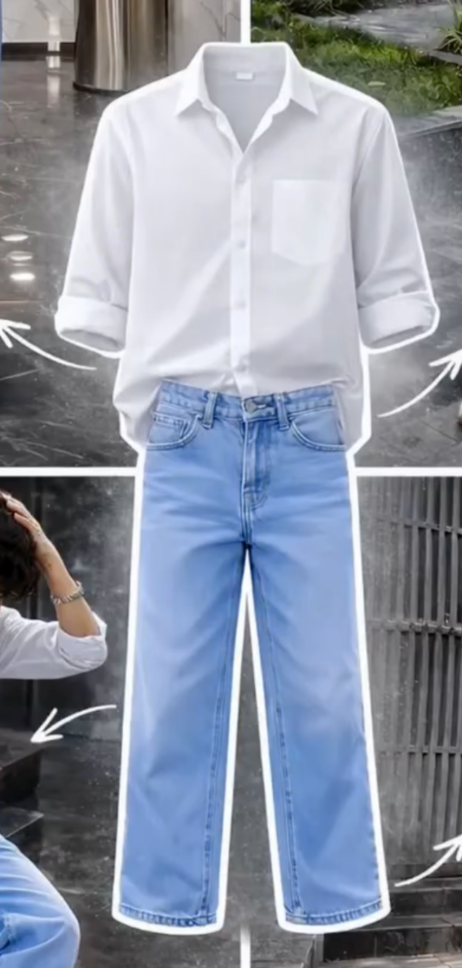 Effortless Everyday Style – Light Blue Button-Down Shirt with Dark Jeans Combo at Just ₹149