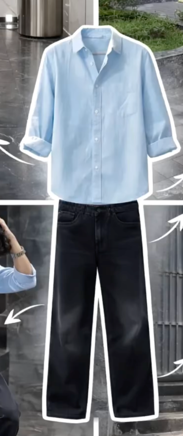 Effortless Everyday Style – Light Blue Button-Down Shirt with Dark Jeans Combo at Just ₹149