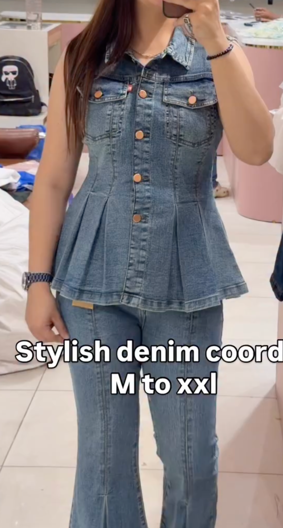 Trendy Denim Co-Ord Set – Sleeveless Peplum Top with Flared Jeans at Just ₹149