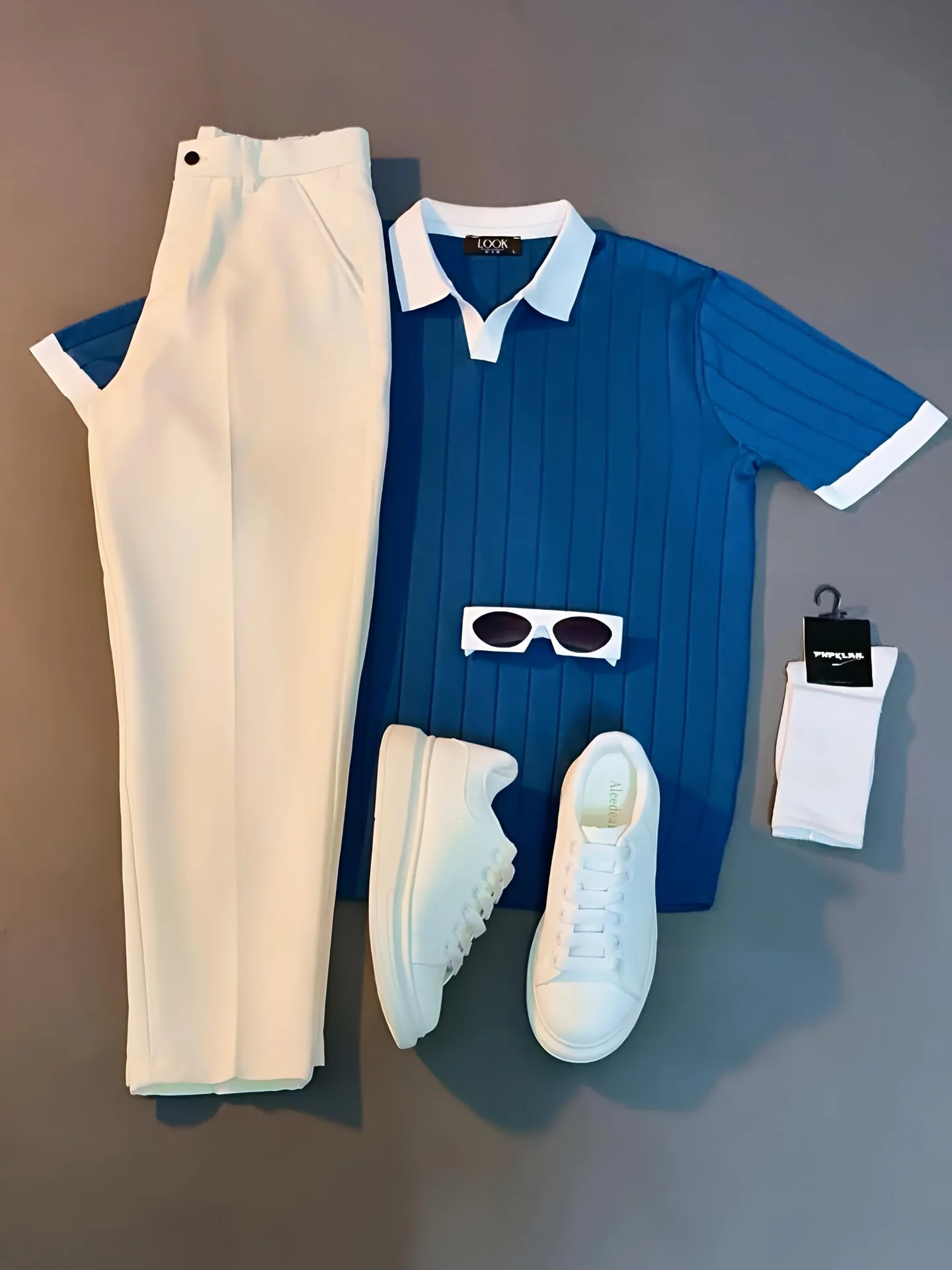 Old Money Summer Elegance – Blue Polo & White Trousers Aesthetic Combo at Just ₹149