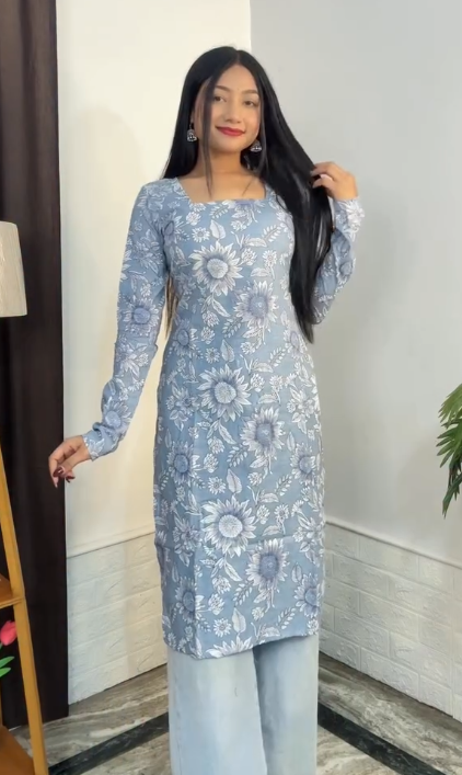 Elegant Maroon Printed Summer Kurti Top – Flared Bell Sleeves & Square Neck Design at Just ₹99 Only