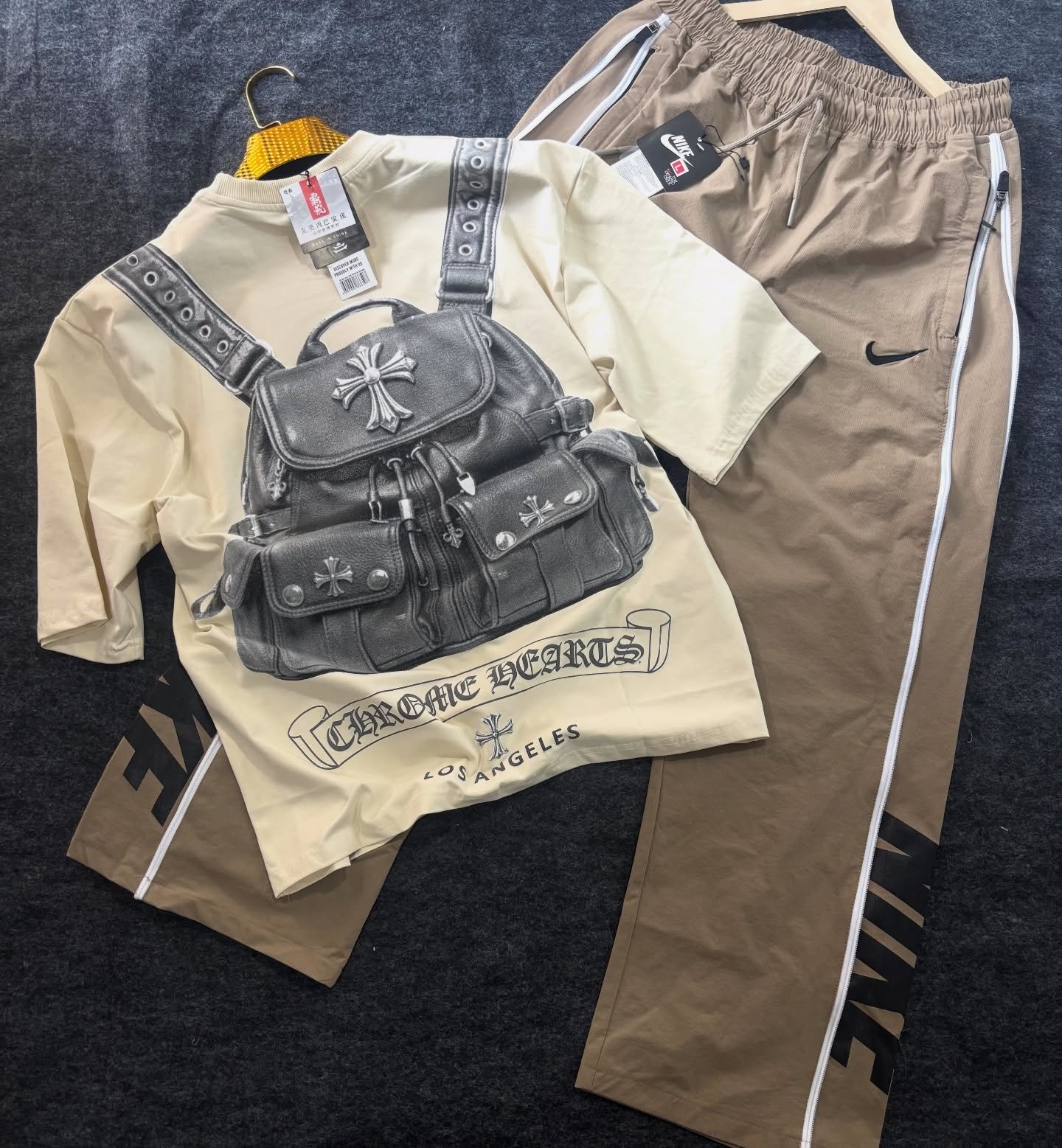 Trendy Streetwear Set – Green Chrome Hearts Inspired Graphic T-Shirt with Grey  Style Athletic Pants at Just ₹149 Only