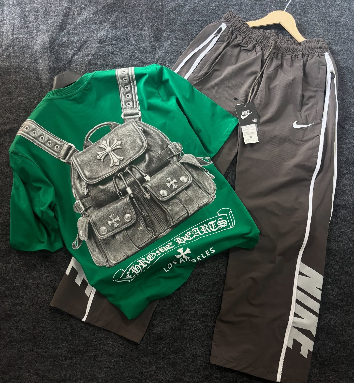 Trendy Streetwear Set – Green Chrome Hearts Inspired Graphic T-Shirt with Grey  Style Athletic Pants at Just ₹149 Only