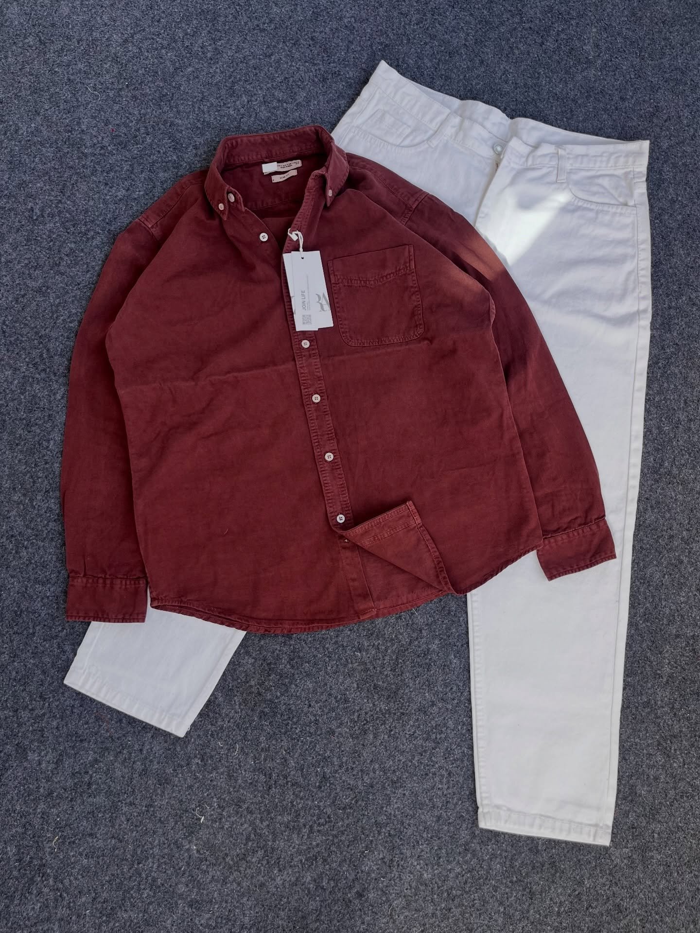 Men’s Rust Corduroy Shirt – Premium Textured Style at Just ₹99 Only | Paired with White Trousers Look