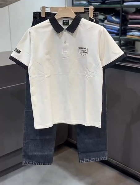 Effortless Casual Style: White Polo Shirt with Contrast Details & Dark Denim Jeans – Just ₹149!