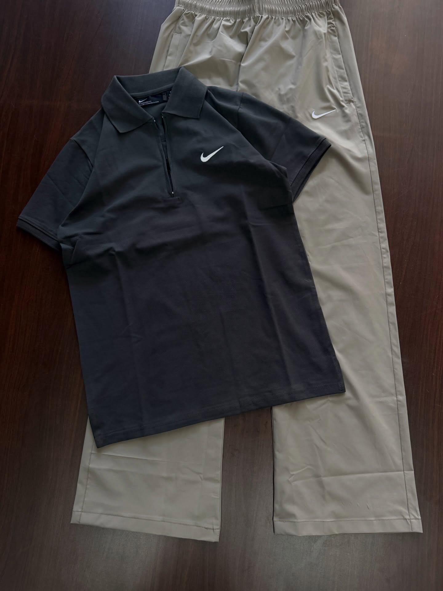 Sporty Performance Look: Blue Polo Shirt & Grey Athletic Sweatpants Set – Nike Dri-FIT Inspired Style at Just ₹149!