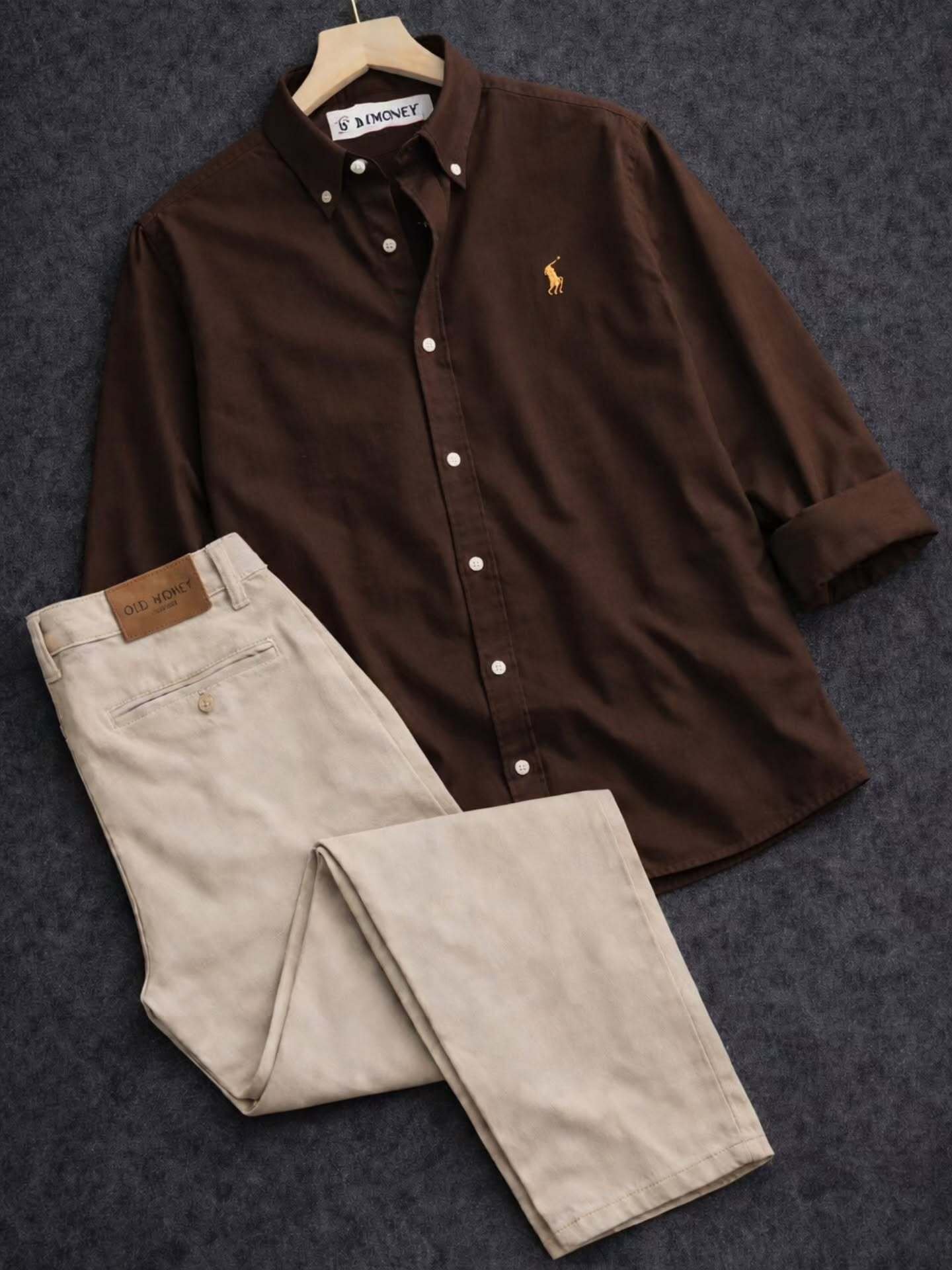 Premium Brand-Style Casual Look: Brown Polo Shirt with Beige Pants Combo – Luxury Appeal at Just ₹149!