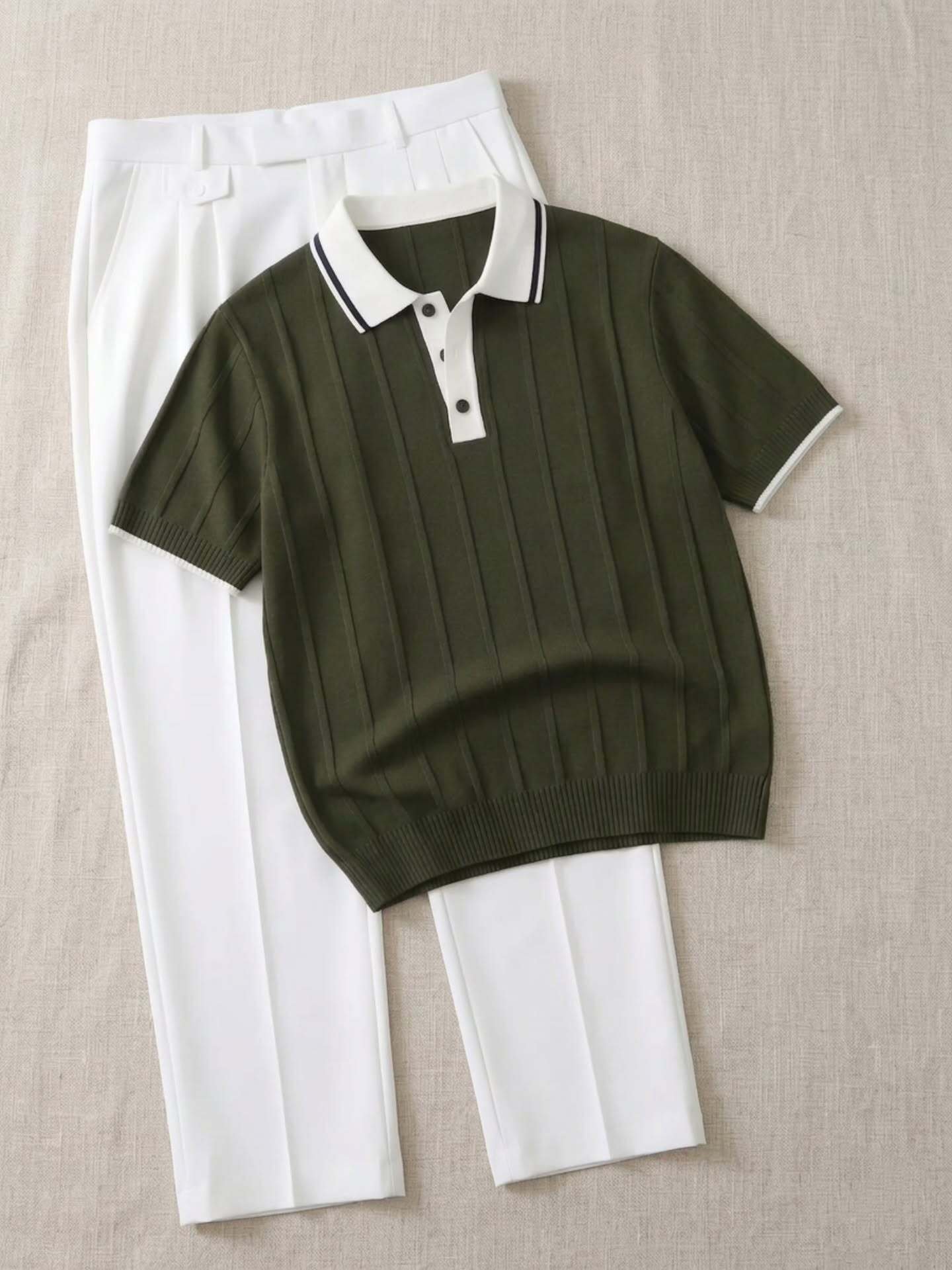 Fresh Smart Casual Look: Light Green Zip-Neck Polo Shirt with Black Trousers – Just ₹149!
