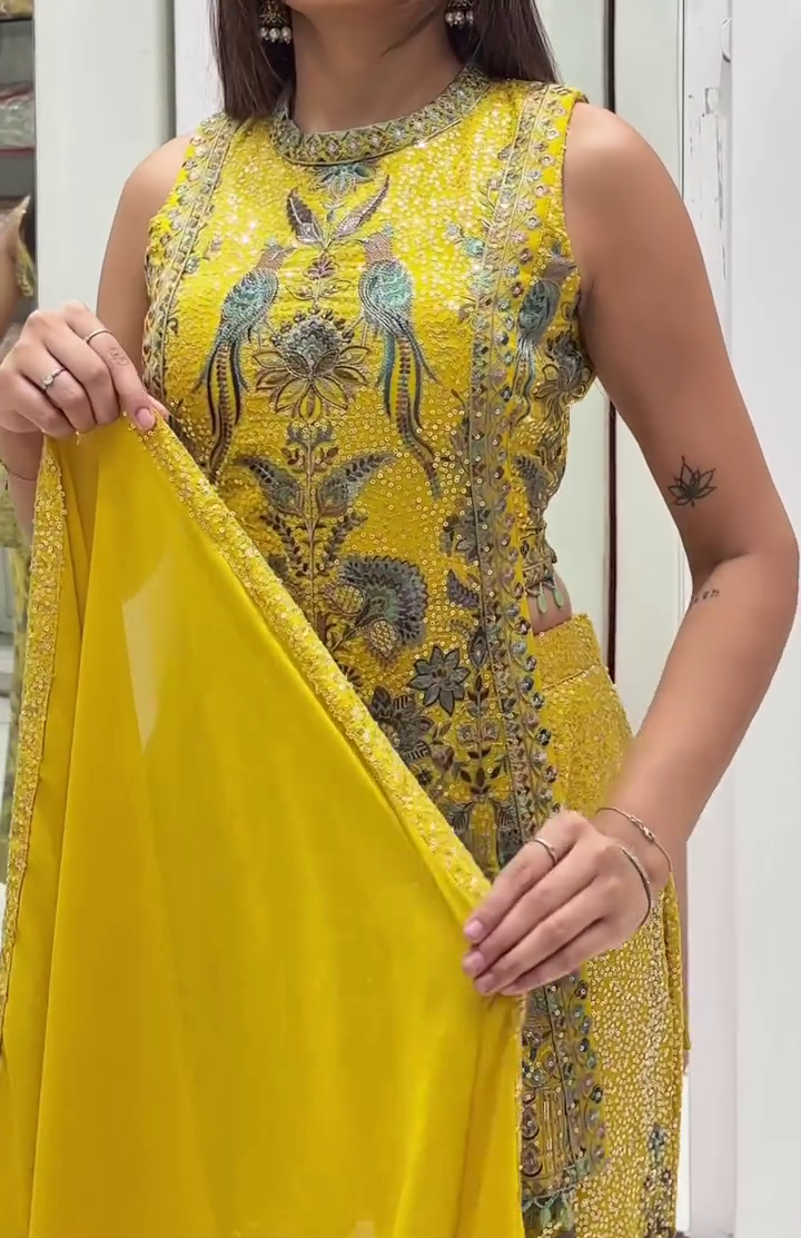 Radiate Festive Glam – Vibrant Yellow Embroidered Peacock Kameez at Just ₹140!