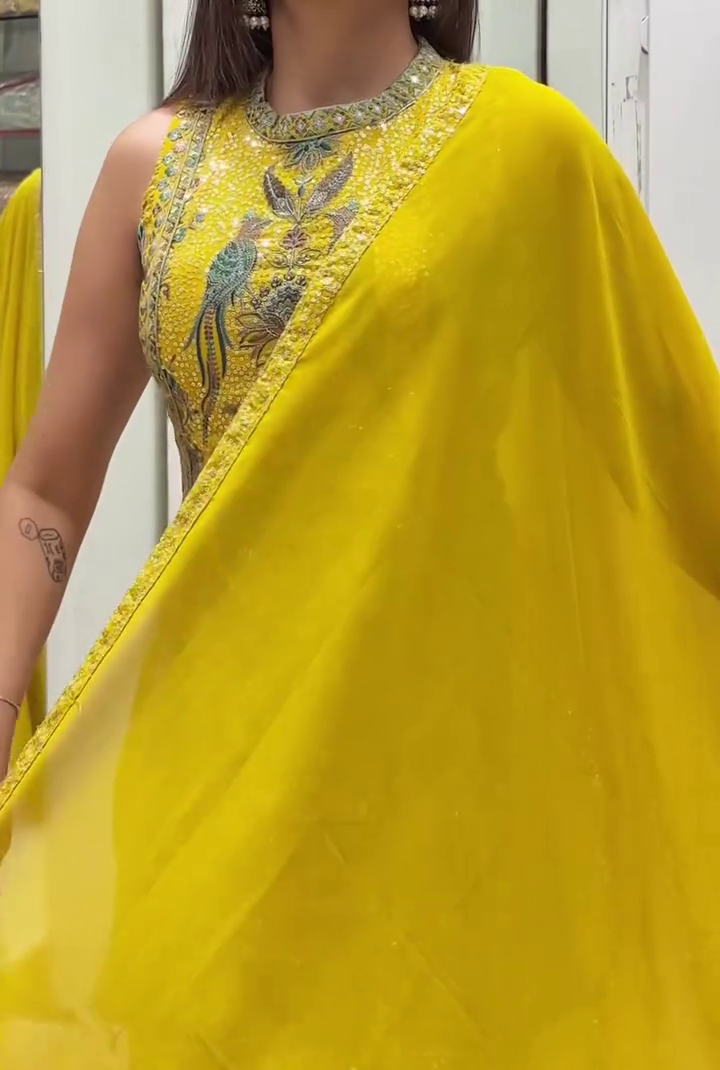 Radiate Festive Glam – Vibrant Yellow Embroidered Peacock Kameez at Just ₹140!
