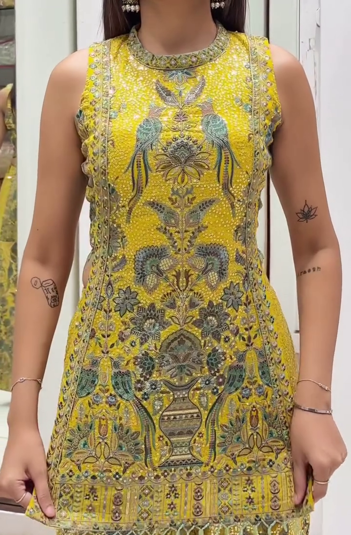 Radiate Festive Glam – Vibrant Yellow Embroidered Peacock Kameez at Just ₹140!