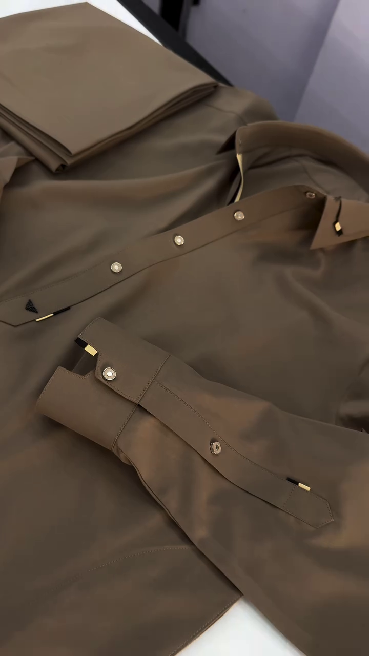 Men's Premium Brown Mandarin Collar Full Sleeve Shirt – Smart Casual & Formal Button-Down Shirt