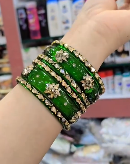 Elegant Emerald Green Stone Bangles
