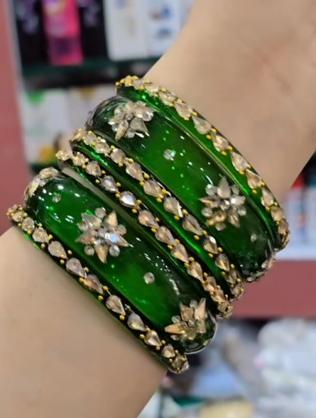 Elegant Emerald Green Stone Bangles