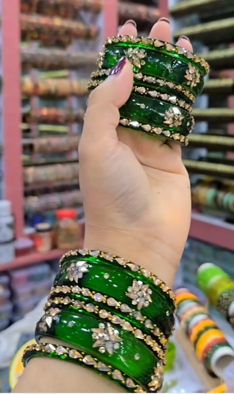 Elegant Emerald Green Stone Bangles