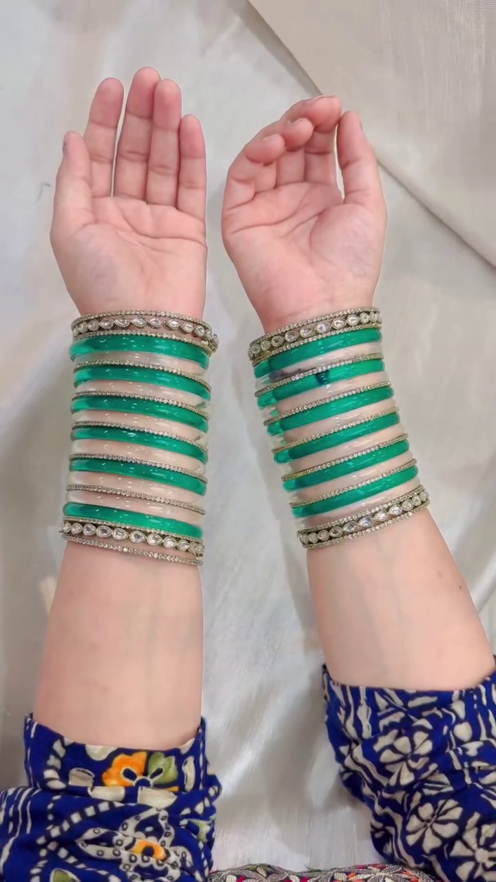 Elegant Mint Green & Ivory Stone Bangles