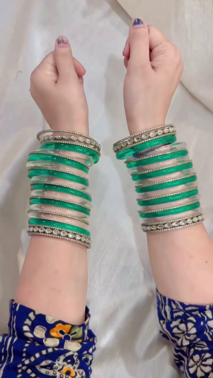 Elegant Mint Green & Ivory Stone Bangles