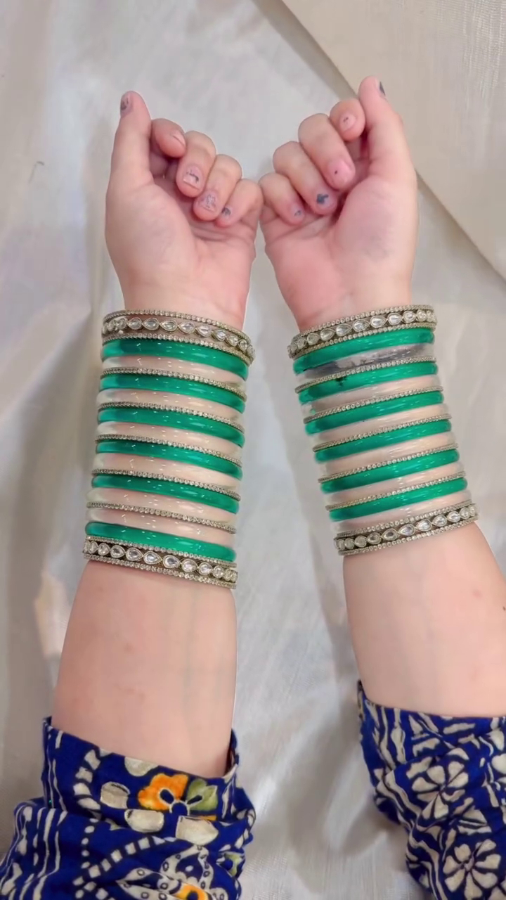 Elegant Mint Green & Ivory Stone Bangles